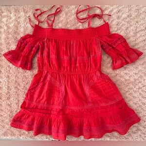 Roberto Cavalli Bright Red Tiered & Ruffled Off The Shoulder Blouse Size 42